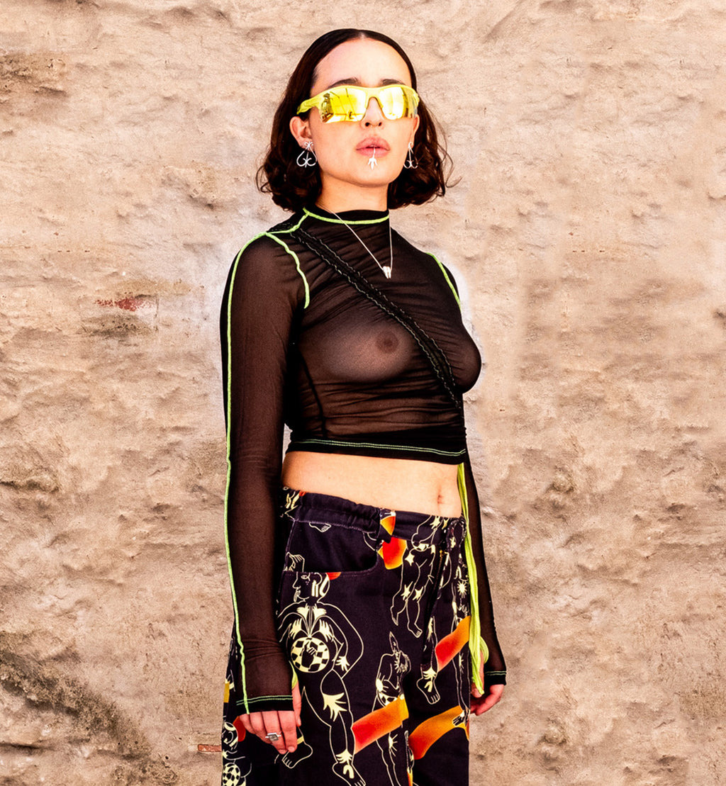✴︎ Top de Malla Tripa / Cc: Caníbal ✴︎ Largo Ajustable ✴︎ Negro Neón